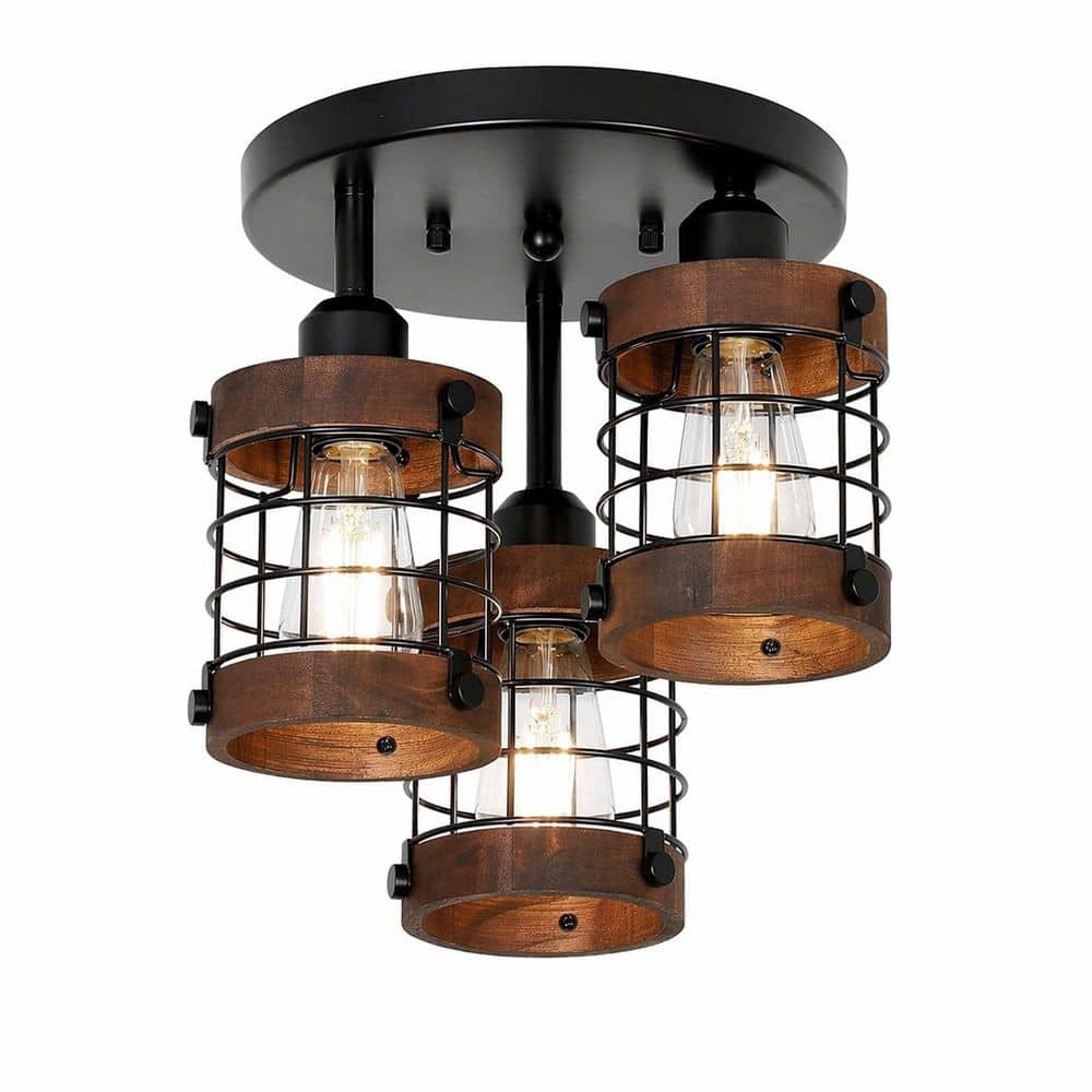 14. in. Farmhouse Cage Matte Black Semi Flush Mount Ceiling Light for Kitchen, Hallway, Entryway & Bedroom price history on PriceWatchPro
