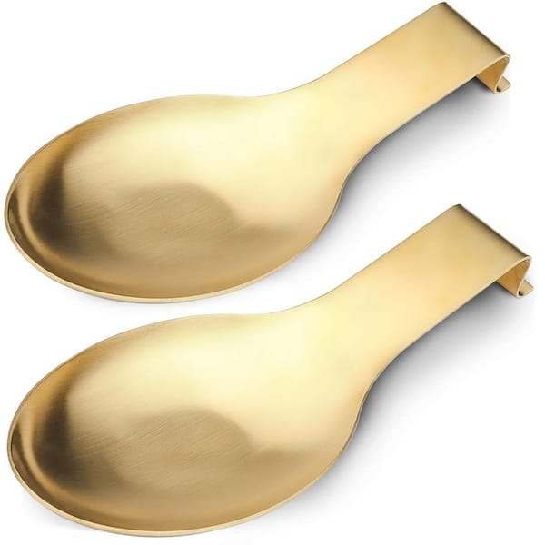 9.8 in. x 3.7 in. Gold Brushed Finish Stainless Steel Spoon Rest Holder Spatula Ladle Holder Dishwasher Safe