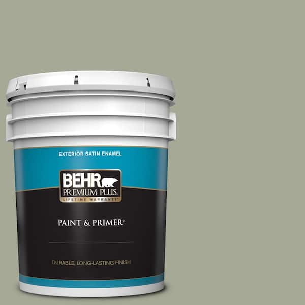 BEHR PREMIUM PLUS 5 gal. #PPU10-16 Simply Sage Satin Enamel Exterior Paint & Primer