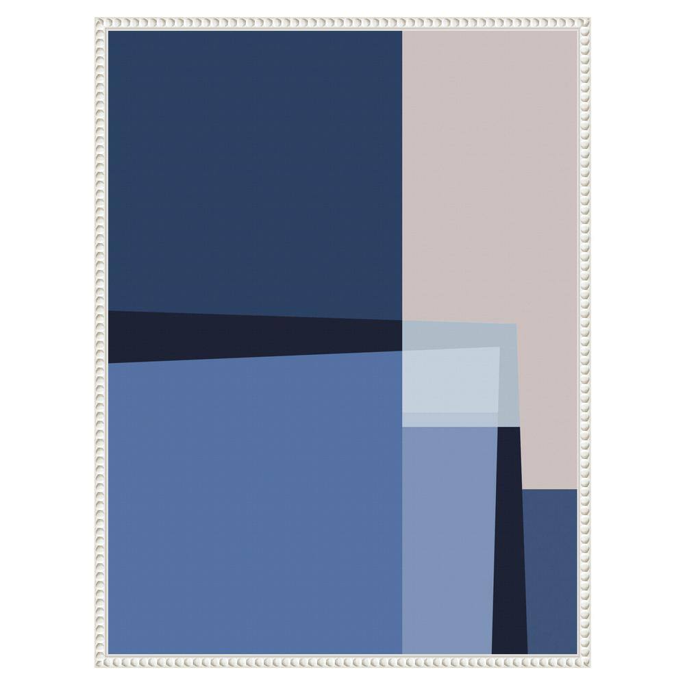 Blue Lines Abstract Canvas Art with White Beaded Frame
