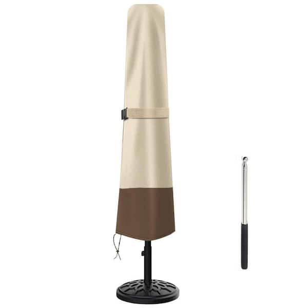 Beige and Brown Waterproof Patio Umbrella Cover for 7 ft. to 10 ft. Umbrellas, Outdoor Parasol Cover with Push Rod