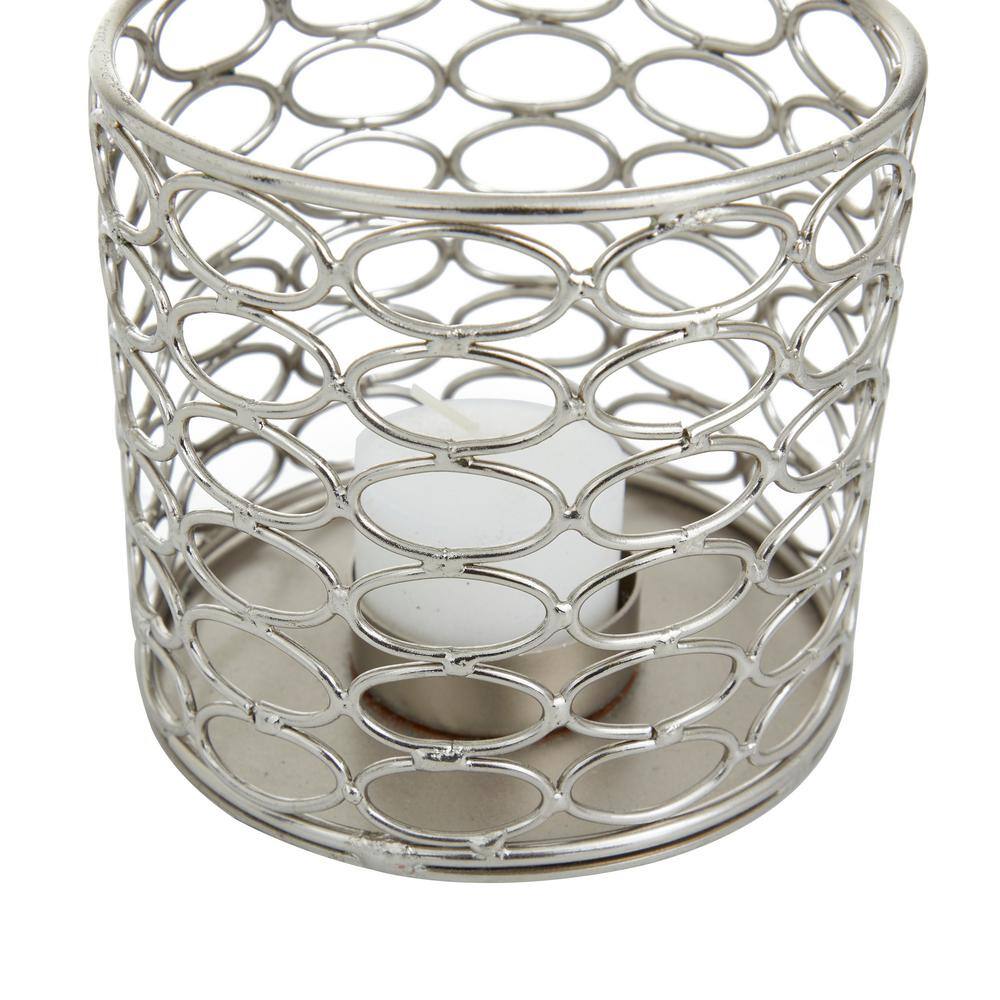 Elegant Silver Geometric Votive Candle Holders, Set of 3