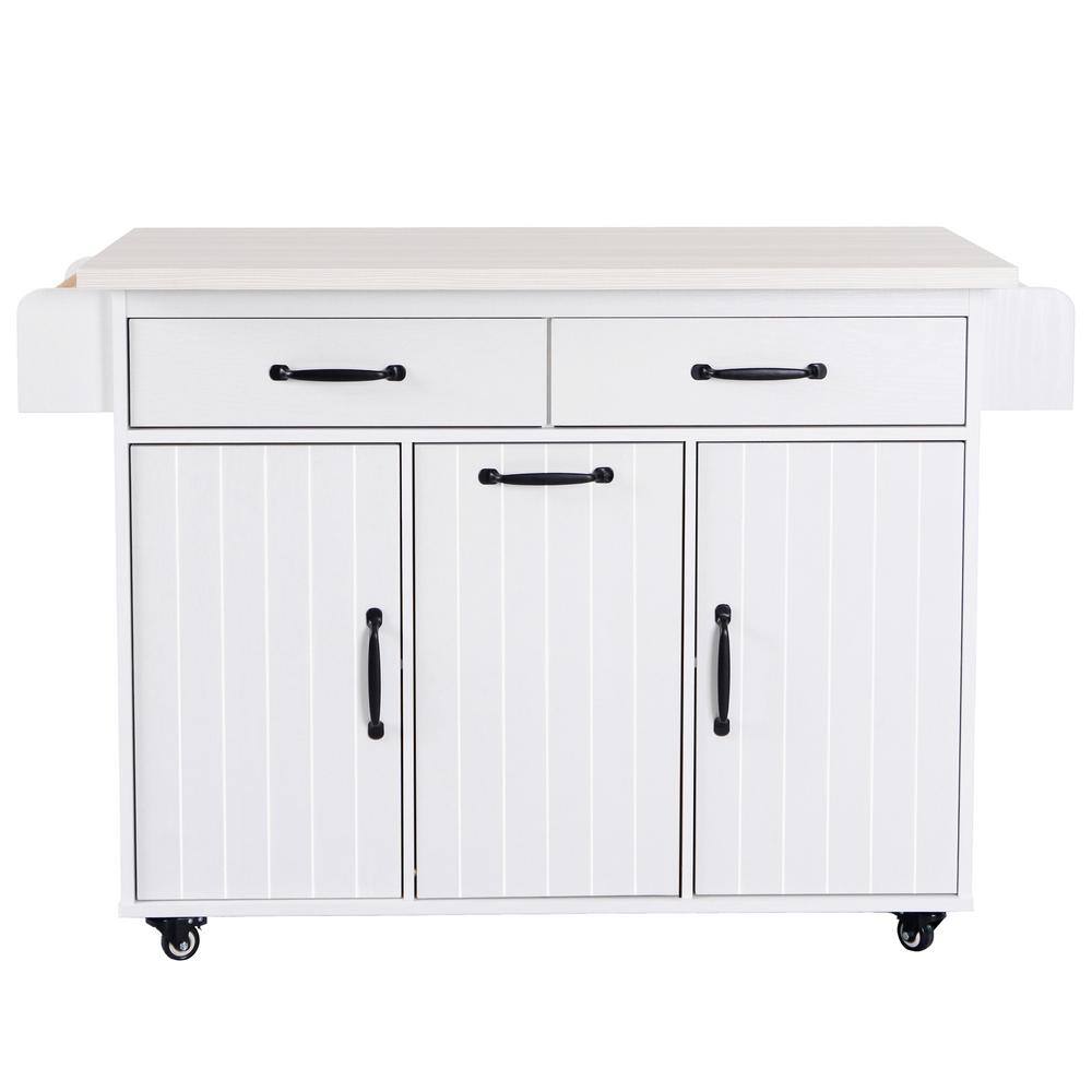 White Wooden 51 in. Kitchen Island on Wheels with Trash Can, Adjustable Shelf, Drop Leaf, Spice Rack, Towel Rack&Drawer price history on PriceWatchPro