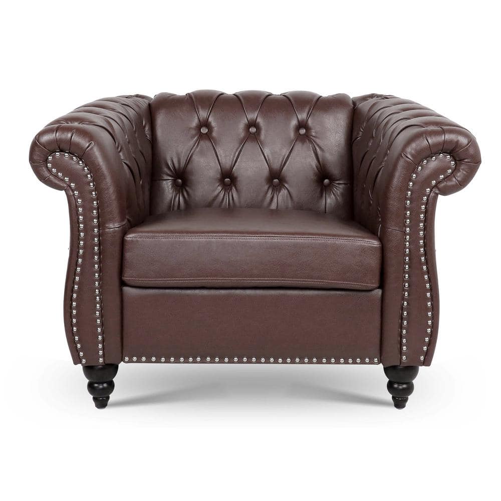 38.98 in. W Rolled Arms PU Leather Rectangle Classic Tufted Button 1 Seater Sofa in Dark Brown -  Cesicia, W680Sofa6