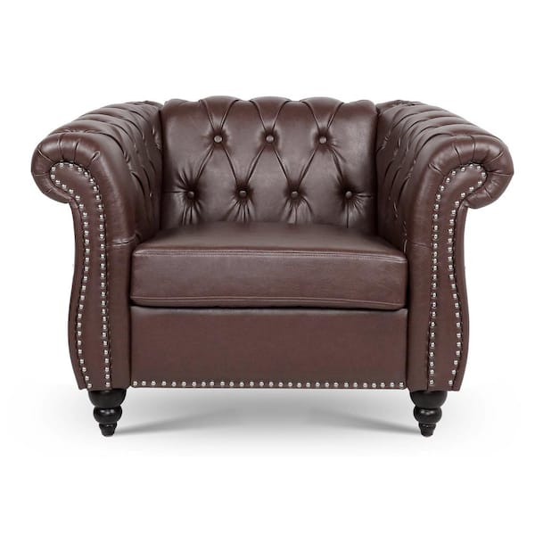 Cesicia 38.98 in. W Rolled Arms PU Leather Rectangle Classic Tufted Button 1 Seater Sofa in Dark Brown