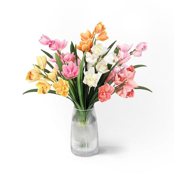 LIVING LUXURY 20 in. Pink Artificial Cymbidium Orchid Plant Flower