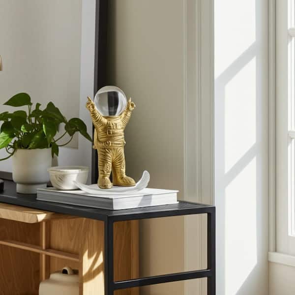 Gold 4.75 in. x 9 in. Metal Astronaut W Crystal Orb Head Figurine