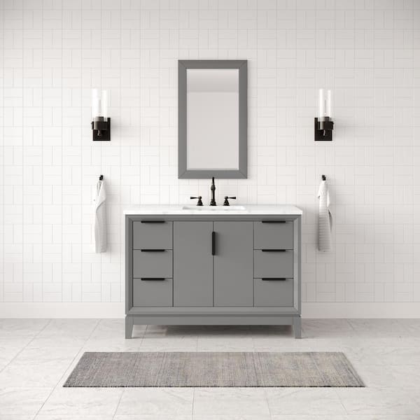 Water Creation Elizabeth 48 in. Cashmere Grey With Carrara White Marble Vanity Top With Ceramics White Basins and Mirror and Faucet