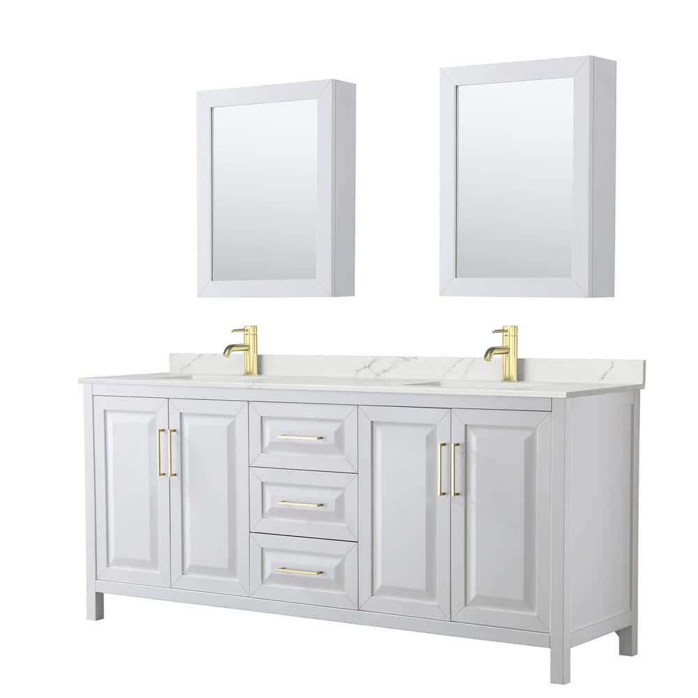 Daria 80 in. W x 22 in. D x 35.75 in. H Double Bath Vanity in White with Giotto Quartz Top and Mirrors price history on PriceWatchPro