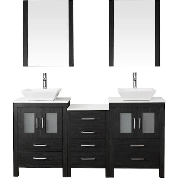 Virtu USA Dior 67 in. W Bath Vanity in Zebra Gray with Stone Vanity Top in White with Square Basin and Mirror