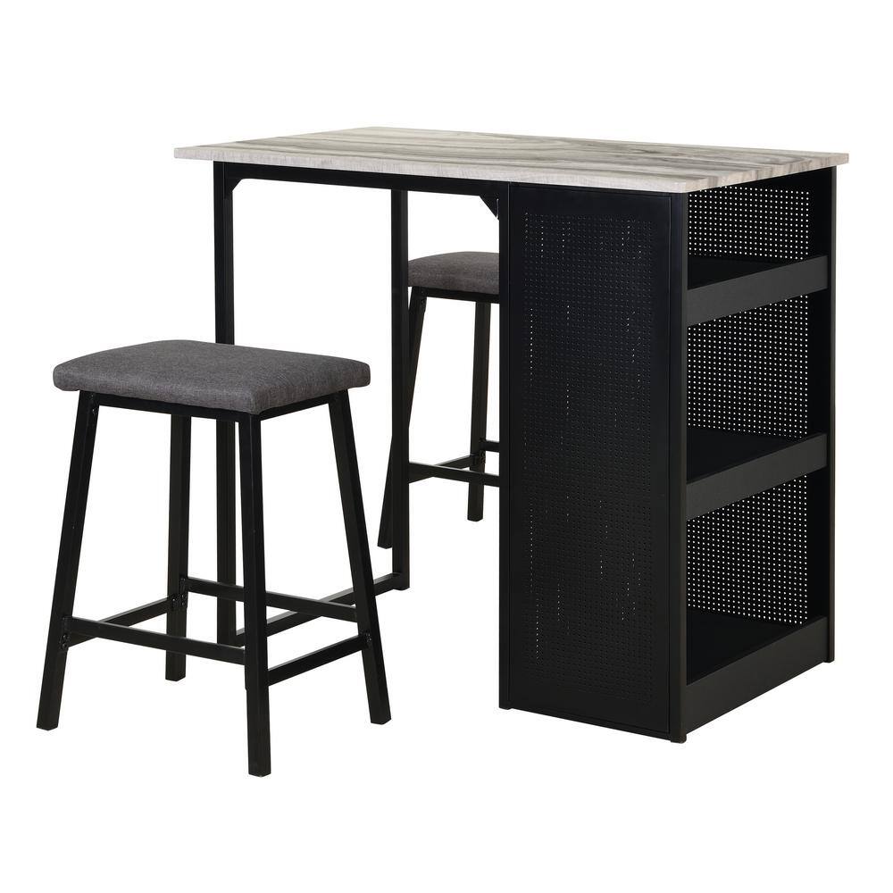 5-Piece Counter Height Faux Marble Dining Set with Black Iron Frame