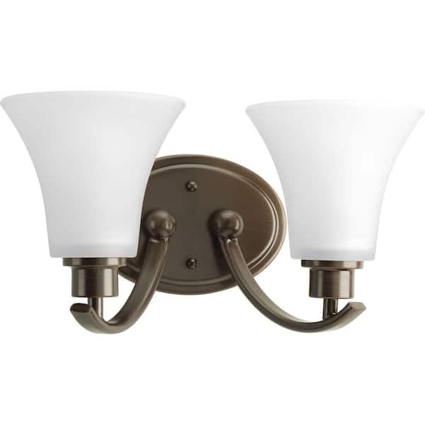 Progress Lighting Joy Collection 2-Light Antique Bronze Etched White Glass Traditional Bath Vanity Light