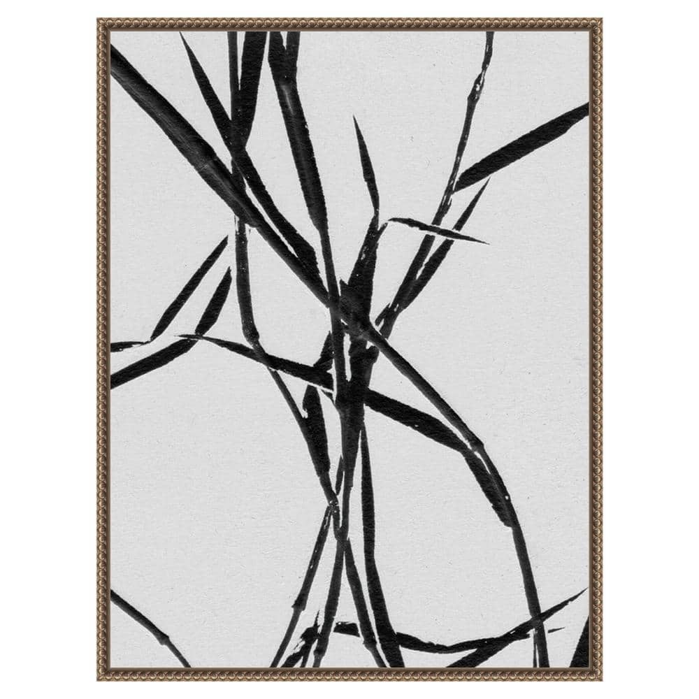 Grass Detail White Abstract Canvas Art with Bronze Frame