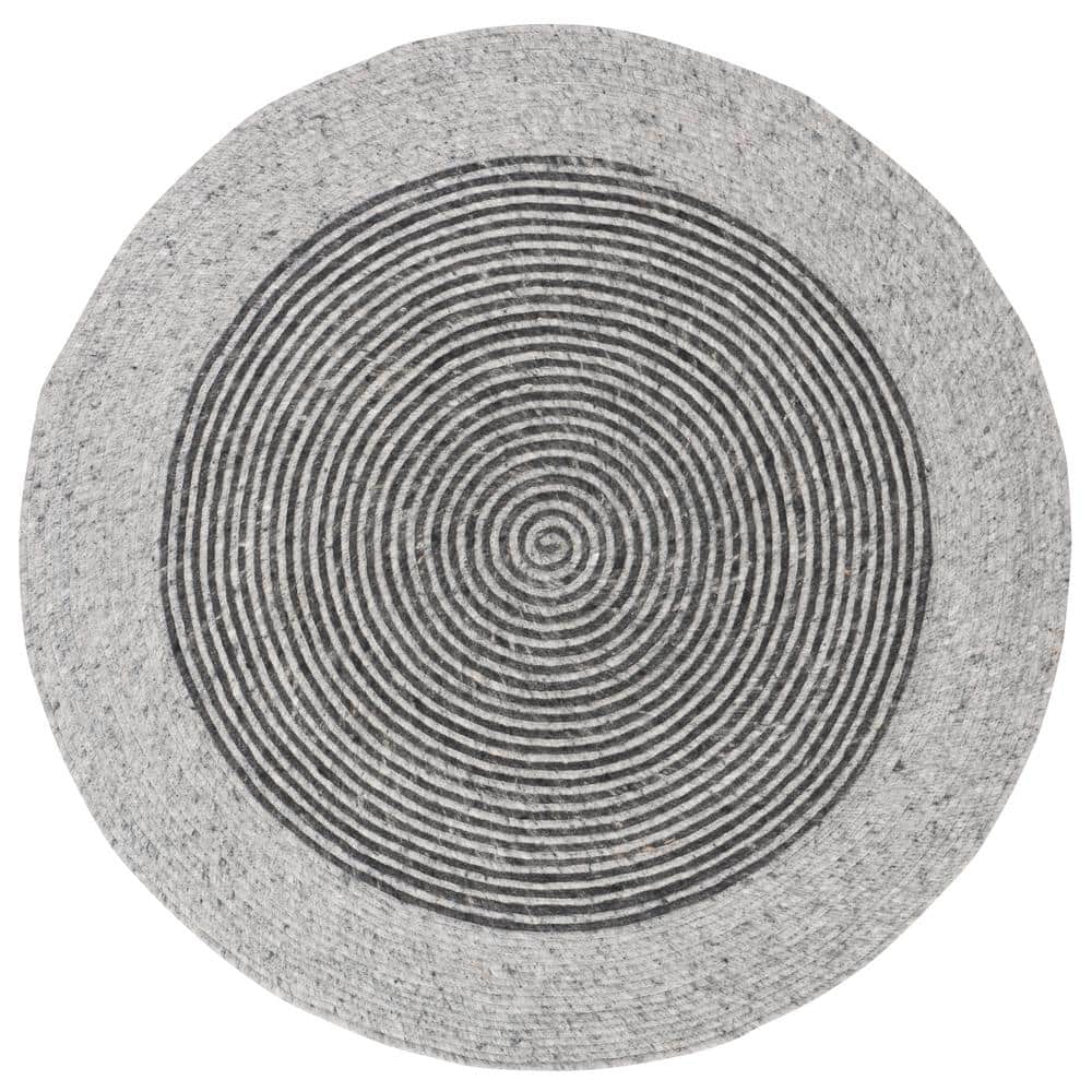 Handwoven Gray Wool 3' Round Braided Reversible Rug