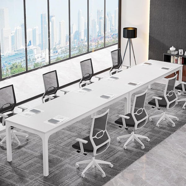 BYBLIGHT Moroni 78.7 in. White Wood Computer Desk, Rectangular Conference Table Seminar Table for 6-8 People, 2PCS
