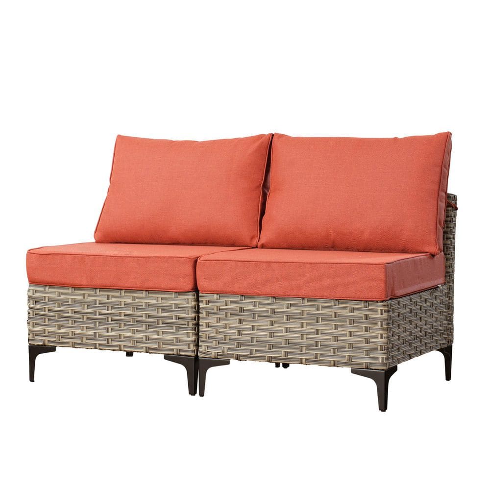 Skelta 2-Piece Wicker Outdoor Armless Sectional Sofa Set with Red Cushions price history on PriceWatchPro