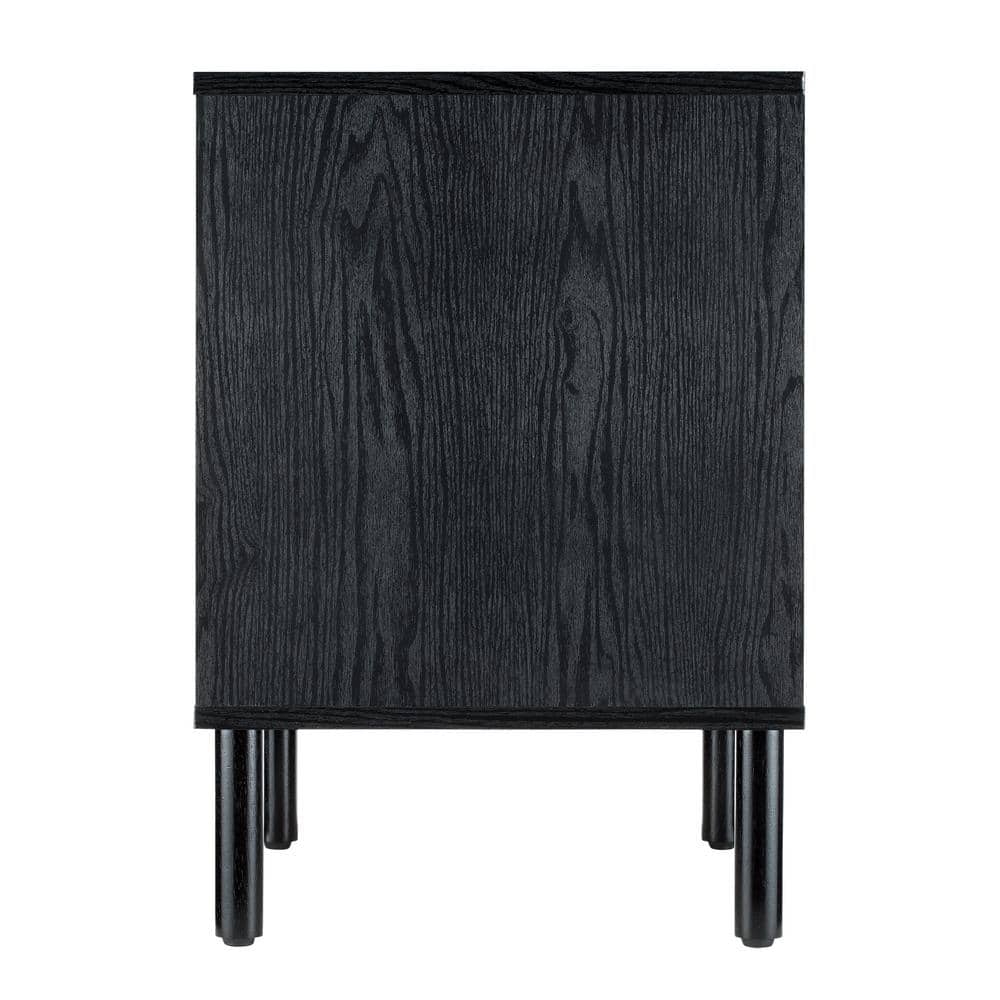Sango Merk Sleek Black 2-Drawer Nightstand with Groove Detail