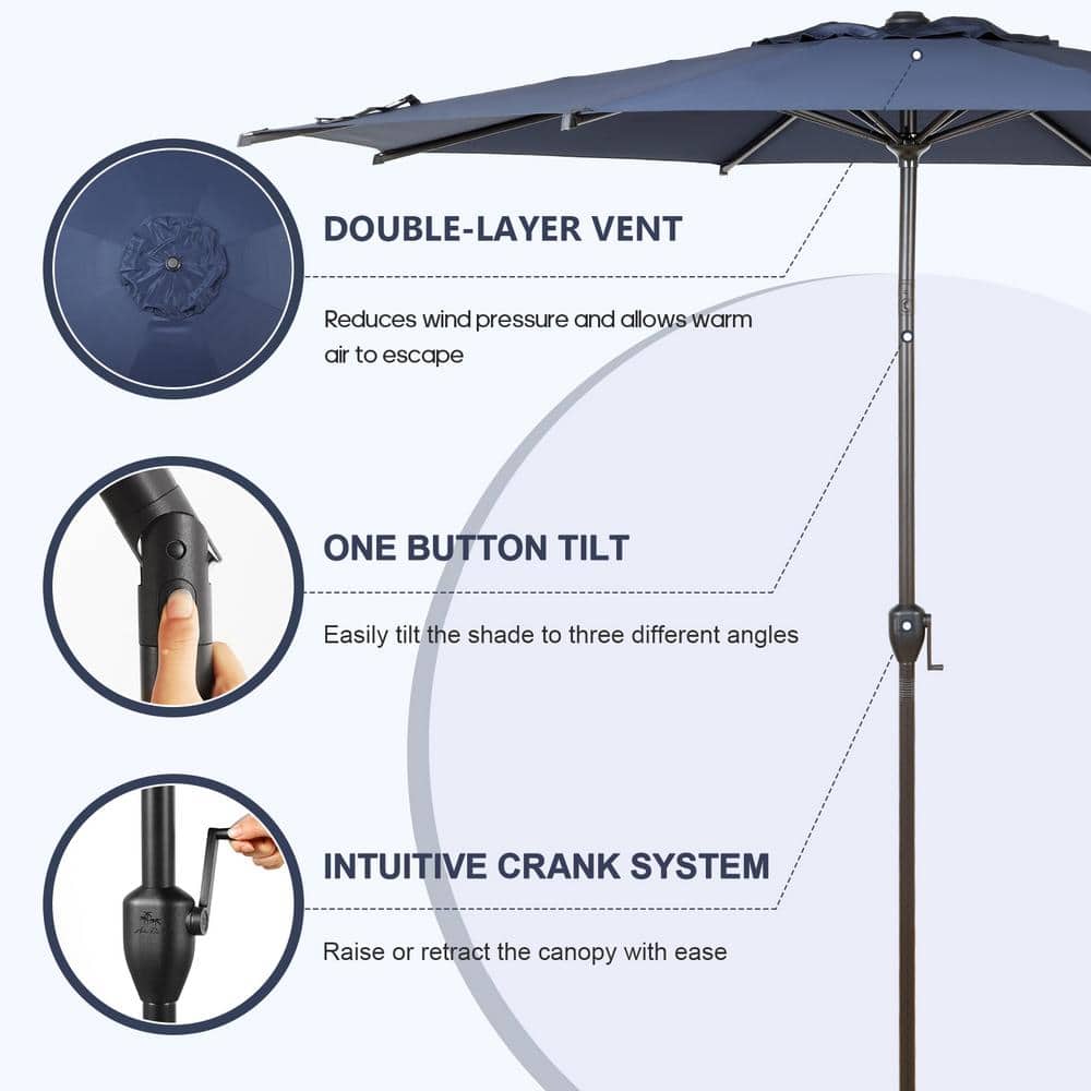Lyon 132'' Dark Blue Hexagonal Steel Market Umbrella