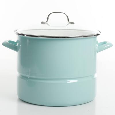 16 qt. Steel Stock Pot in Broadway Blue with Glass Lid