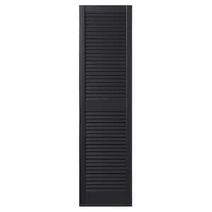 12 in. x 55 in. Open Louvered Polypropylene Shutters Pair in Black
