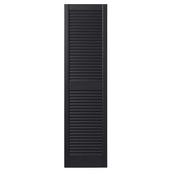 12 in. x 59 in. Open Louvered Polypropylene Shutters Pair in Black