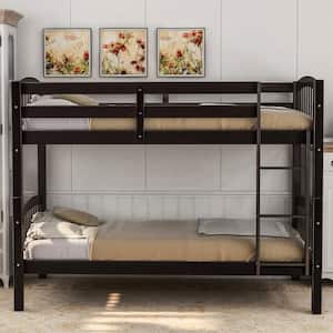 Wood Bunk Bed Twin Over Twin Bunk Bed Wood 2 in 1 Bunk Bed with Ladder and Guardrails for Kids, Teens Espresso