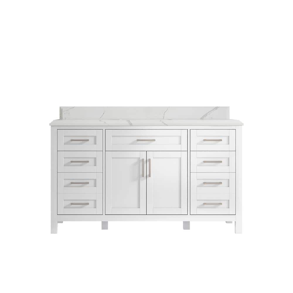Cambridge 60 in. W x 22 in. D x 36 in. H Single Sink Bath Vanity in White with Cove Edge Calacatta Quartz Top price history on PriceWatchPro