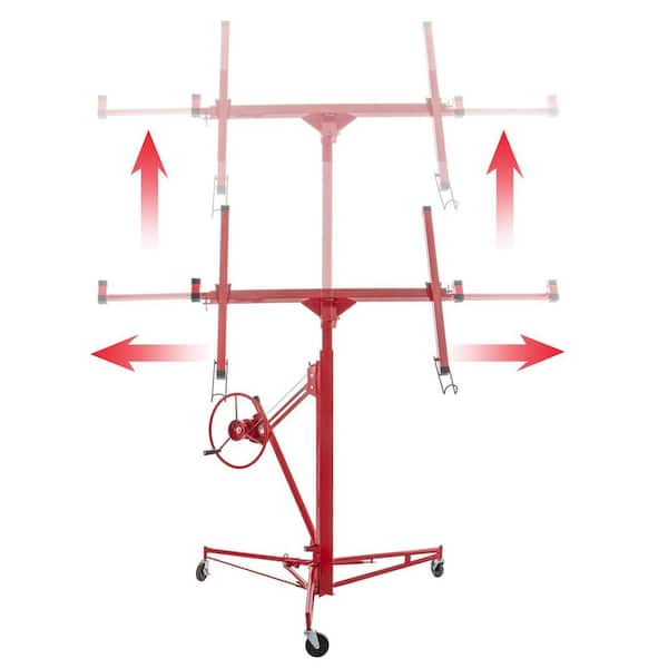 11 FT Steel Red Drywall Lift Crane with Telescopic Boom and 3 Lockable Wheels