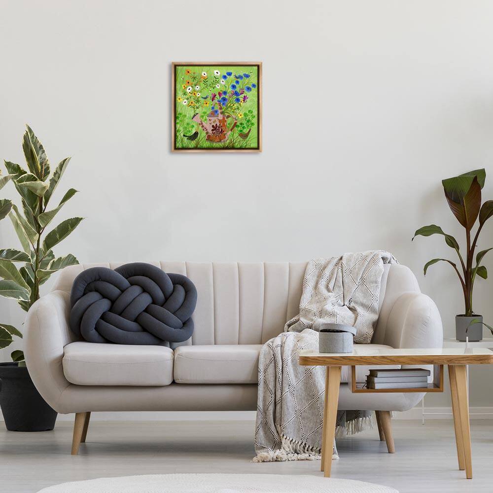 Bright Gardening Can and Birds by Kay Widdowson Brown Floater Frame Nature Graphic Art Print 18 in. x 18 in. price history on PriceWatchPro