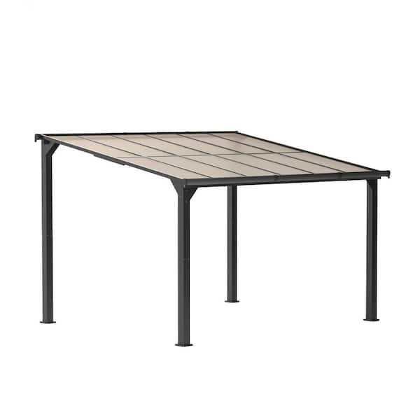 10 ft. x 12 ft. Outdoor Gazebo, Awnings for Patio w/ Sunlight Panel, Top Lean to Pergola, Heavy-Duty Metal Sunroom, Gray