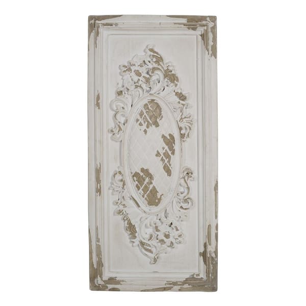 CONGE IMPORT LLC 39.40 in. x 18.10 in. Cream Wall Art Panel, Rectangle Wall Sculpture Wall Architectural Decor