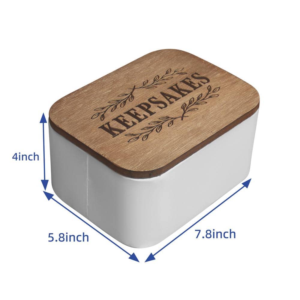 White and Brown Farmhouse Wood Keepsakes Storage Box with Engraved Lid