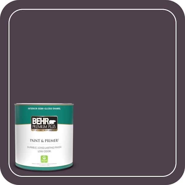 BEHR PREMIUM PLUS 1 qt. #T13-10 Plum Orbit Semi-Gloss Enamel Low Odor Interior Paint & Primer