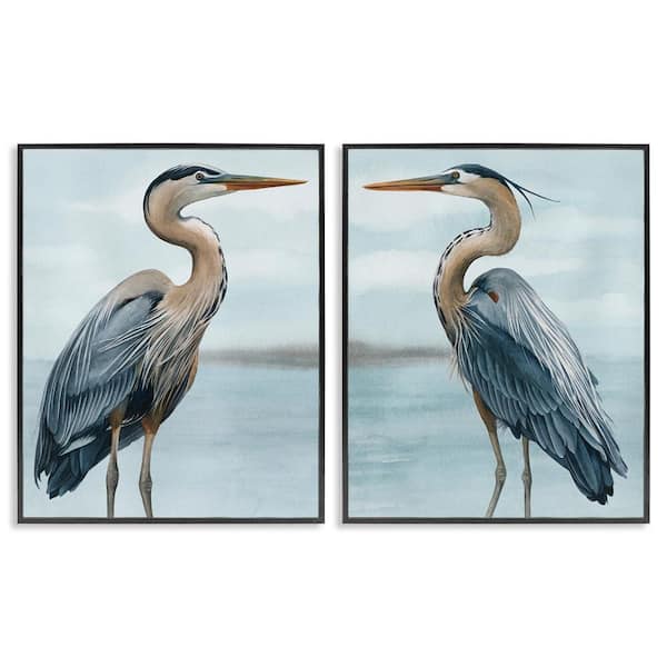 Detailed Heron Bird Duo by Grace Popp 2 Piece Black Framed Giclee Art Print Animal 20 in. x 16 in.