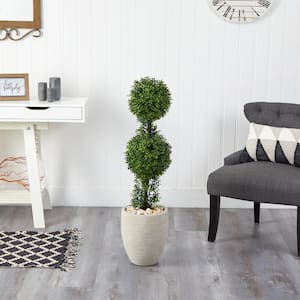 3.5 ft. Indoor/Outdoor Boxwood Double Ball Topiary Artificial Tree in Sand Colored Planter