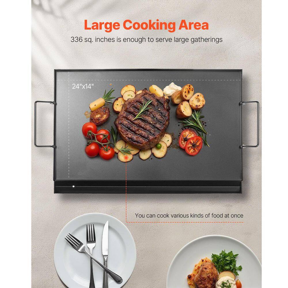 Carbon Steel Griddle, Portable Family Cookware with Handle, 24x16 in. Universal Flat Top Rectangular Plate - thumbnail 6