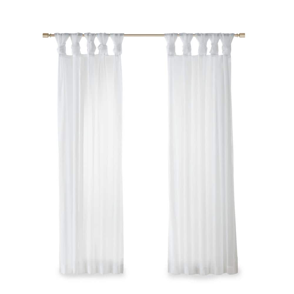 White Sheer Polyester Tab Top Kitchen Window Panels, 50" x 84"