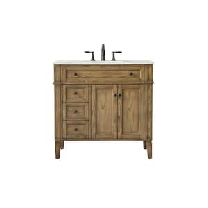 Timeless Home 36 in. W x 21.5 in. D x 35 in. H Single Bathroom Vanity in Driftwood with White Marble