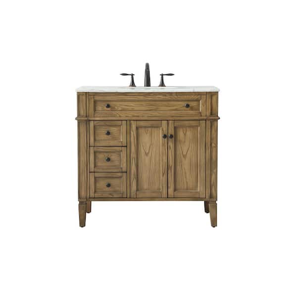 Unbranded Timeless Home 36 in. W x 21.5 in. D x 35 in. H Single Bathroom Vanity in Driftwood with White Marble