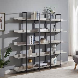 70.87 in. Tall Gray MDF and Steel 5-Tier Bookshelf Etageres Storage Shelf Industrial Bookcase for Office