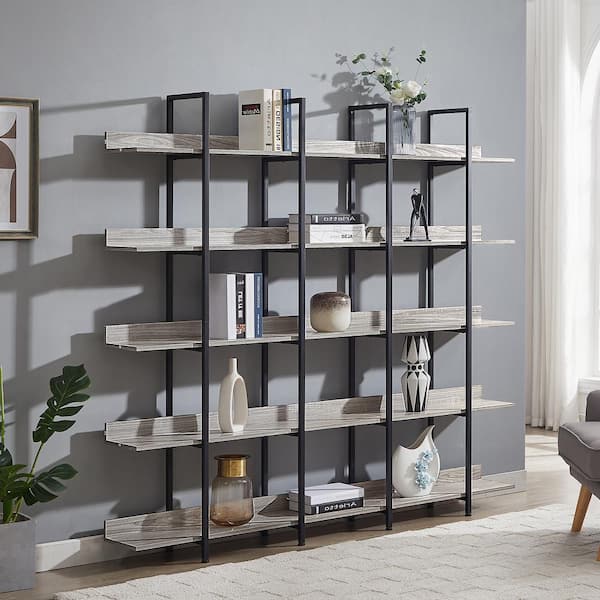 Unbranded 70.87 in. Tall Gray MDF and Steel 5-Tier Bookshelf Etageres Storage Shelf Industrial Bookcase for Office