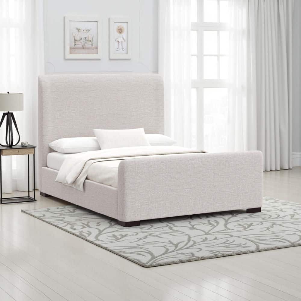 Deli Oatmeal Gray Wood Frame Full Panel Bed with Wingback Headboard price history on PriceWatchPro
