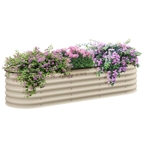 Outsunny 76.75 in. x 23.5 in. x 16.5 in. Raised Garden Bed Kit Cream White Steel Outdoor Planter Box with Safety Edging