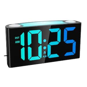 Black with RGB Digits Large Number Screen Digital Alarm LED Clock with 7-Color Night Light, Battery Backup 2-USB Charger