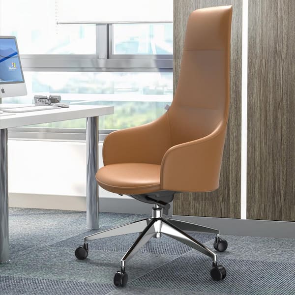 Leisuremod Celeste Faux Leather High Back Ergonomic Office Chair in Acorn Brown with Nonadjustable Arms