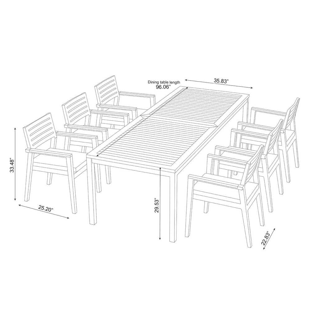 Rhodes 7-Piece Natural Teak Dining Set with Silver Cushions