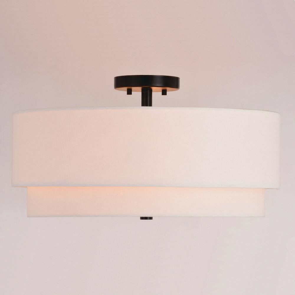 Burnaby Mid-Century 20.5" Black and White Linen Drum Ceiling Light