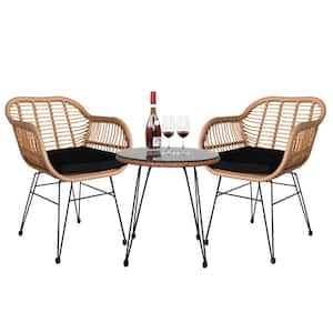 Winado 3-Piece Wicker Outdoor Bistro Set with Transparent Glass Table and Chair Seat Cushion