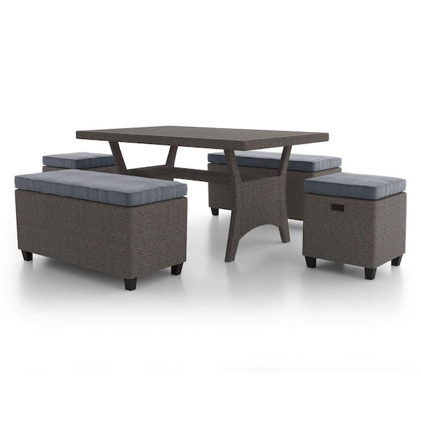 MUSE & LOUNGE Dasan Gray 5-Piece Wicker Outdoor Dining Set with Gray Cushions