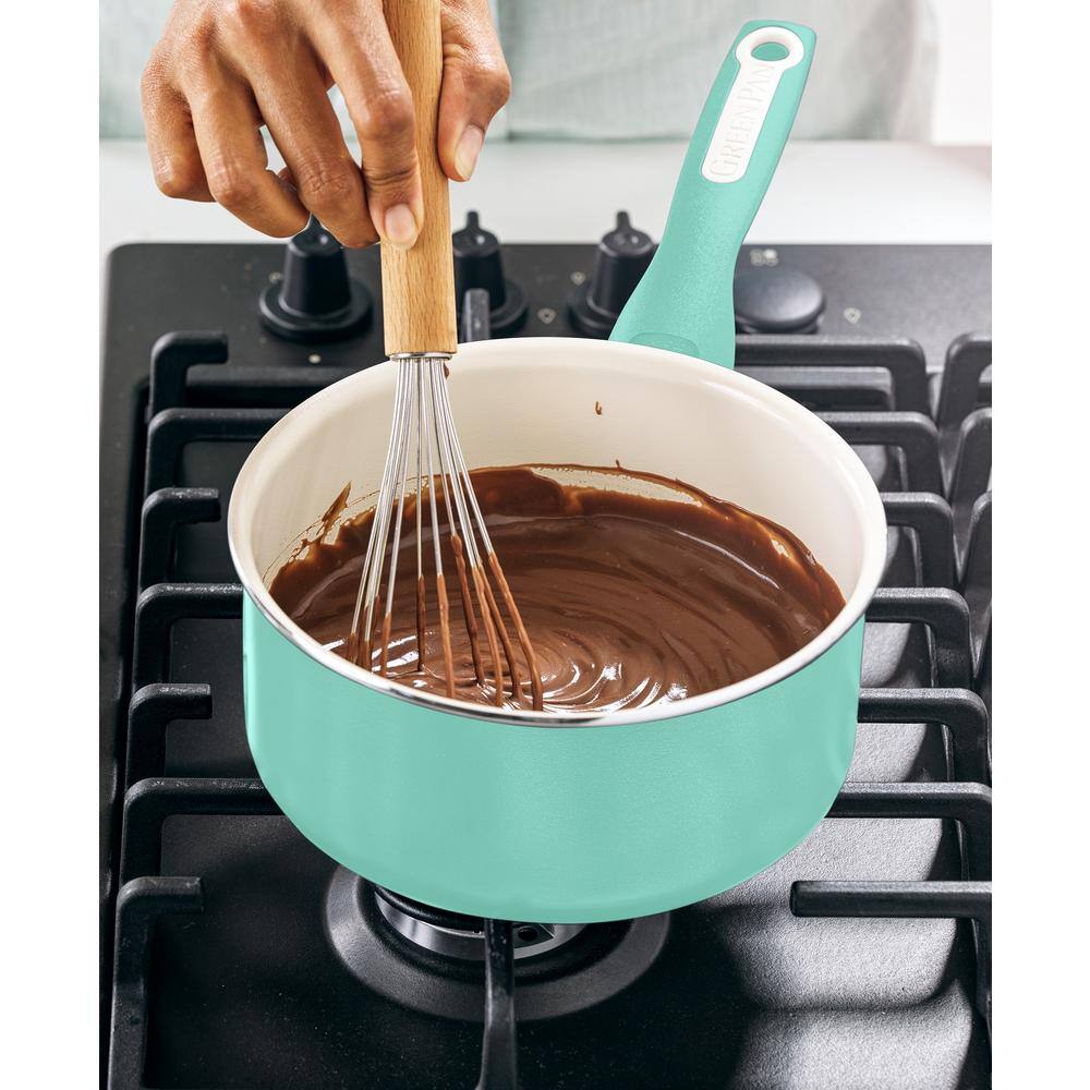 Turquoise Ceramic Nonstick 2-Quart Saucepan with Glass Lid